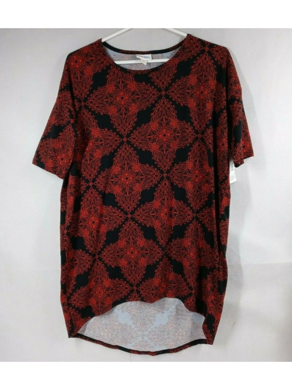 NWT Lularoe Irma Tunic Black With Orange Victorian Designs Size XXS